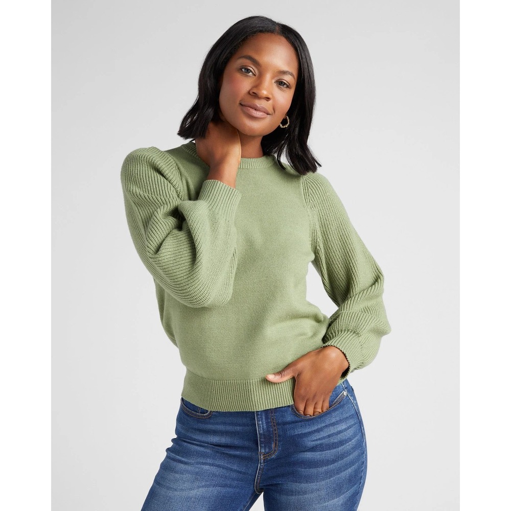 78&Sunny Pacific Puff Shoulder Crew Neck Sweater Green Frosty‎ Spruce Small NWT